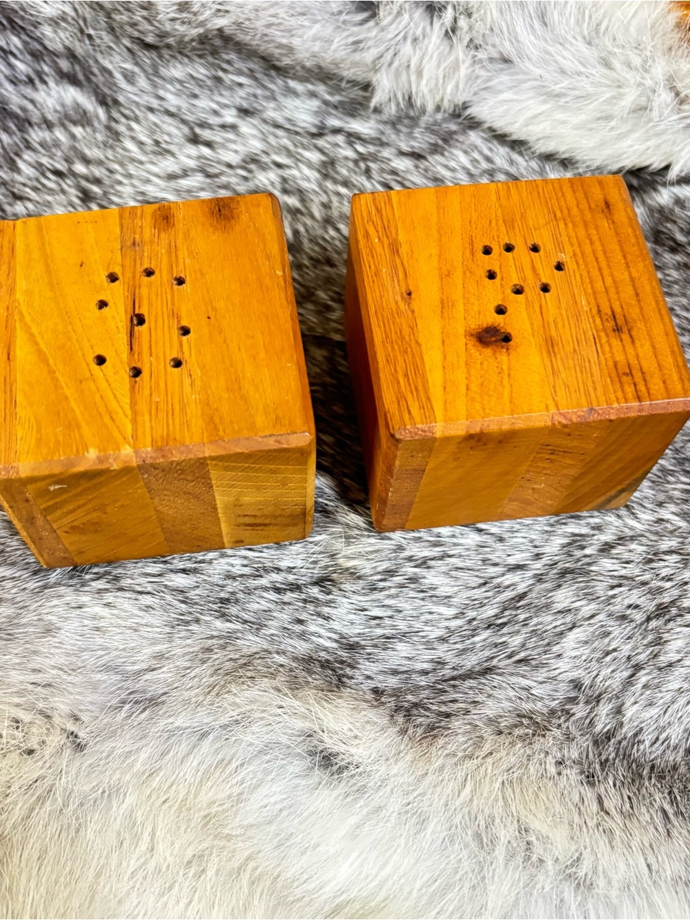 Vintage handmade solid wood salt and pepper shaker set rustic farmhouse mcm